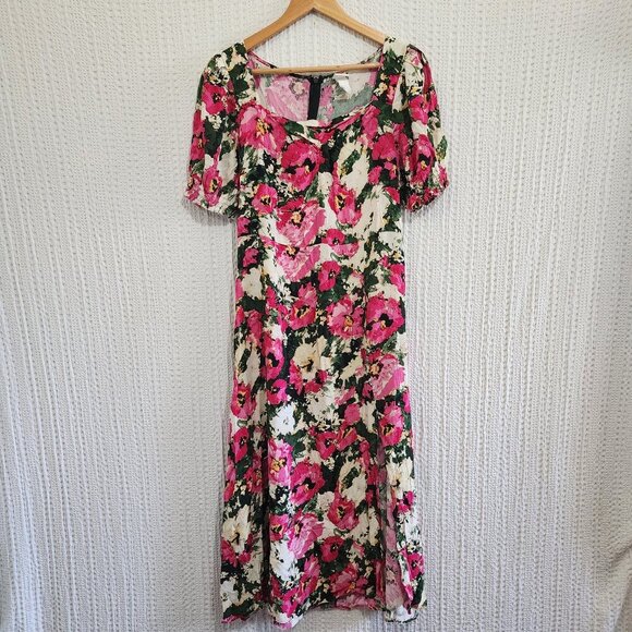 H&M Women's Floral Patterned Midi Flowy Dress in Pink and Cream Size Medium - Picture 5 of 16
